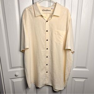 Caribbean Men's 3XT Cream Palm Tree Embroidered Button Down Collared Shirt Modal